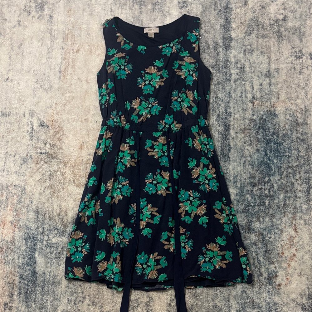 LOFT Kids Floral Dress - Navy and Teal